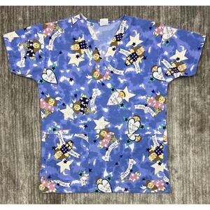 Medline Scrub Top Womens Small Blue Shortsleeve I Believe In Angels